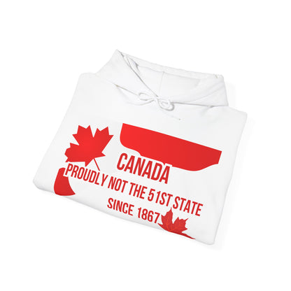 Unisex Heavy Blend™ Hoodie – "Canada: Proudly Not the 51st State" | Cozy & Bold Canadian Statement Piece